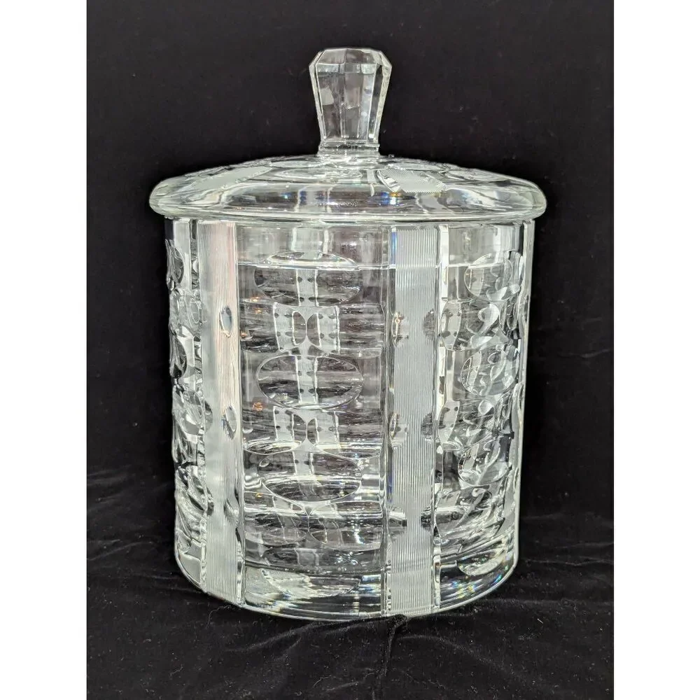 Unbranded Vintage Clear Heavy Lead Crystal Cookie Jar With Lid